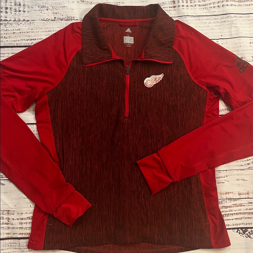 Adidas Detroit Red Wings Women's Red Vertical Heather 1/4 Zip Performance Jacket - Picture 2 of 6